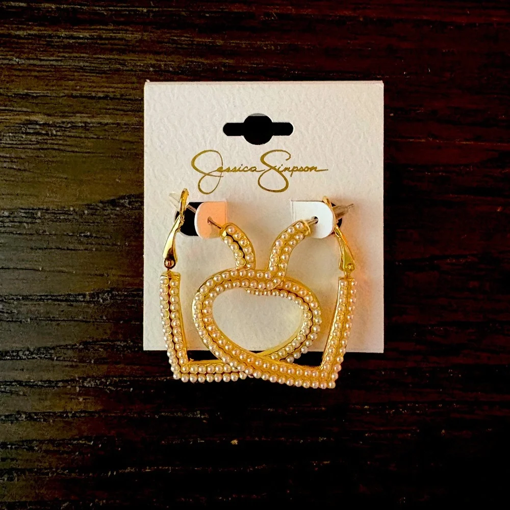 NEW Jessica Simpson Gold and Pearl Hoop Earrings